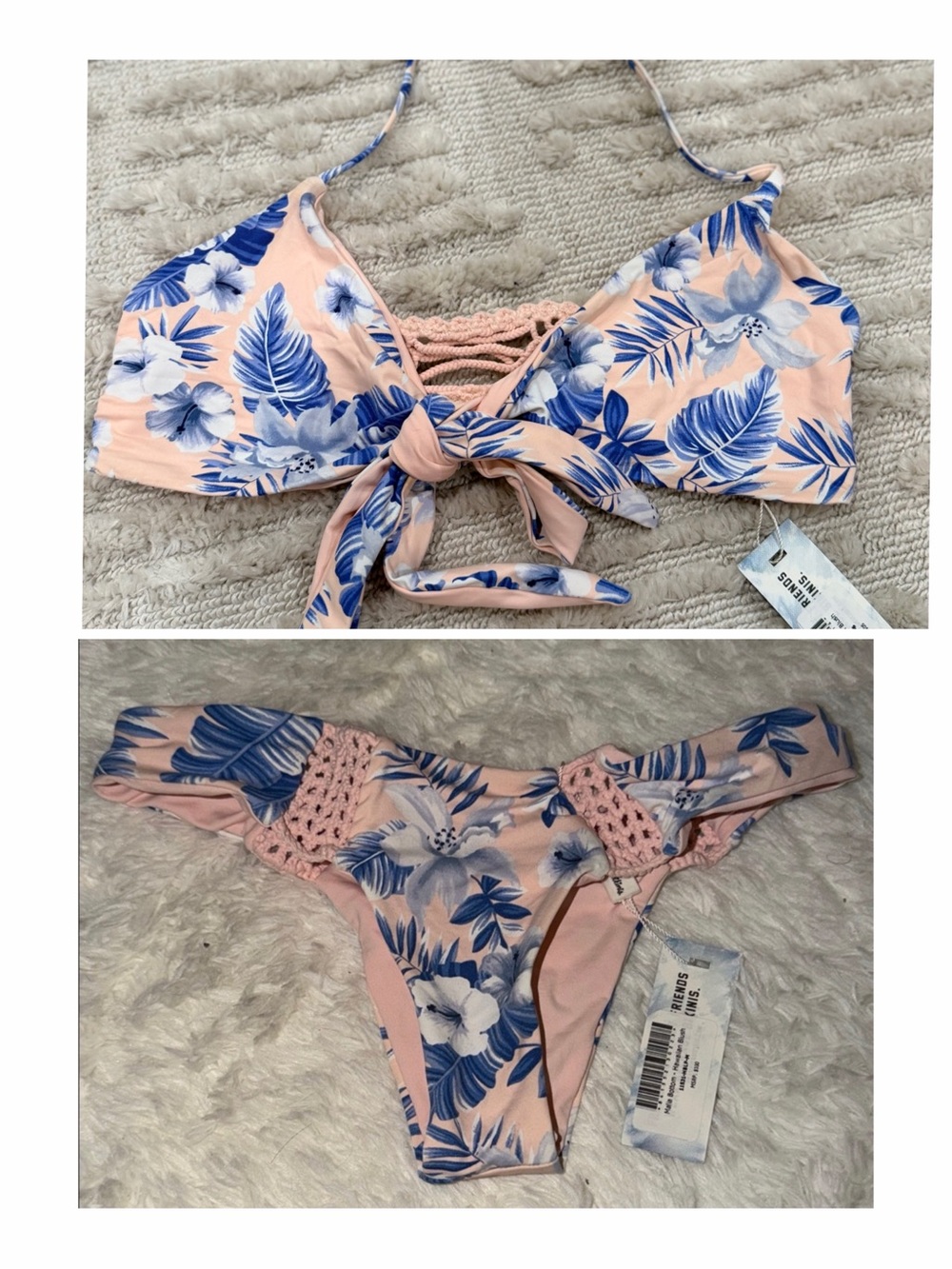 Frankie's Bikinis Peach & Blue Floral Tie-Front Bikini Set